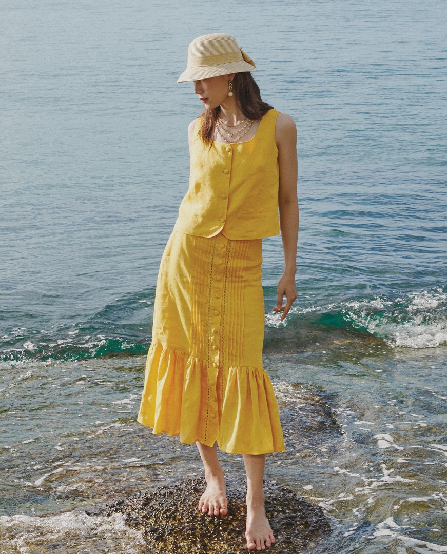 Váy Midi Godet Linen Tràng An SKI052 thời trang thiết kế Hity