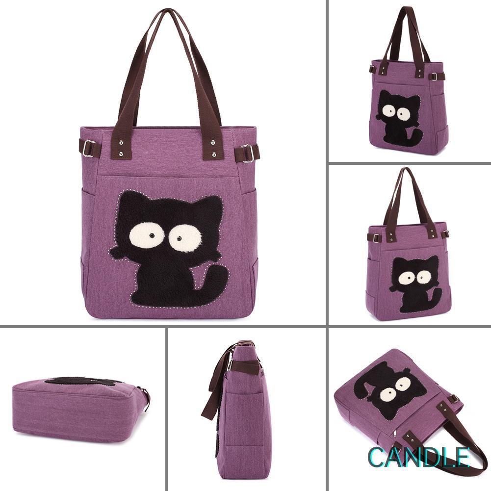 Túi Xách Canvas Cỡ Lớn In Hình Mèo Dễ Thương
