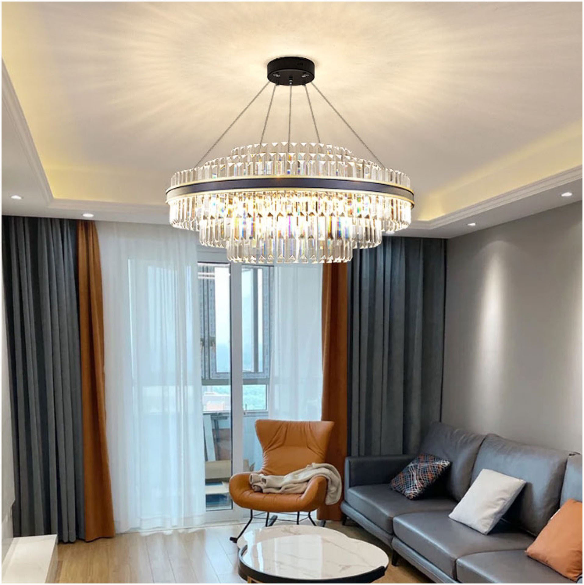 Đèn chùm Châu Âu, Đèn pha lê trang trí, Hàng Cao Cấp TẶNG BÓNG LED ĐỔI MÀU, Mã 8702
