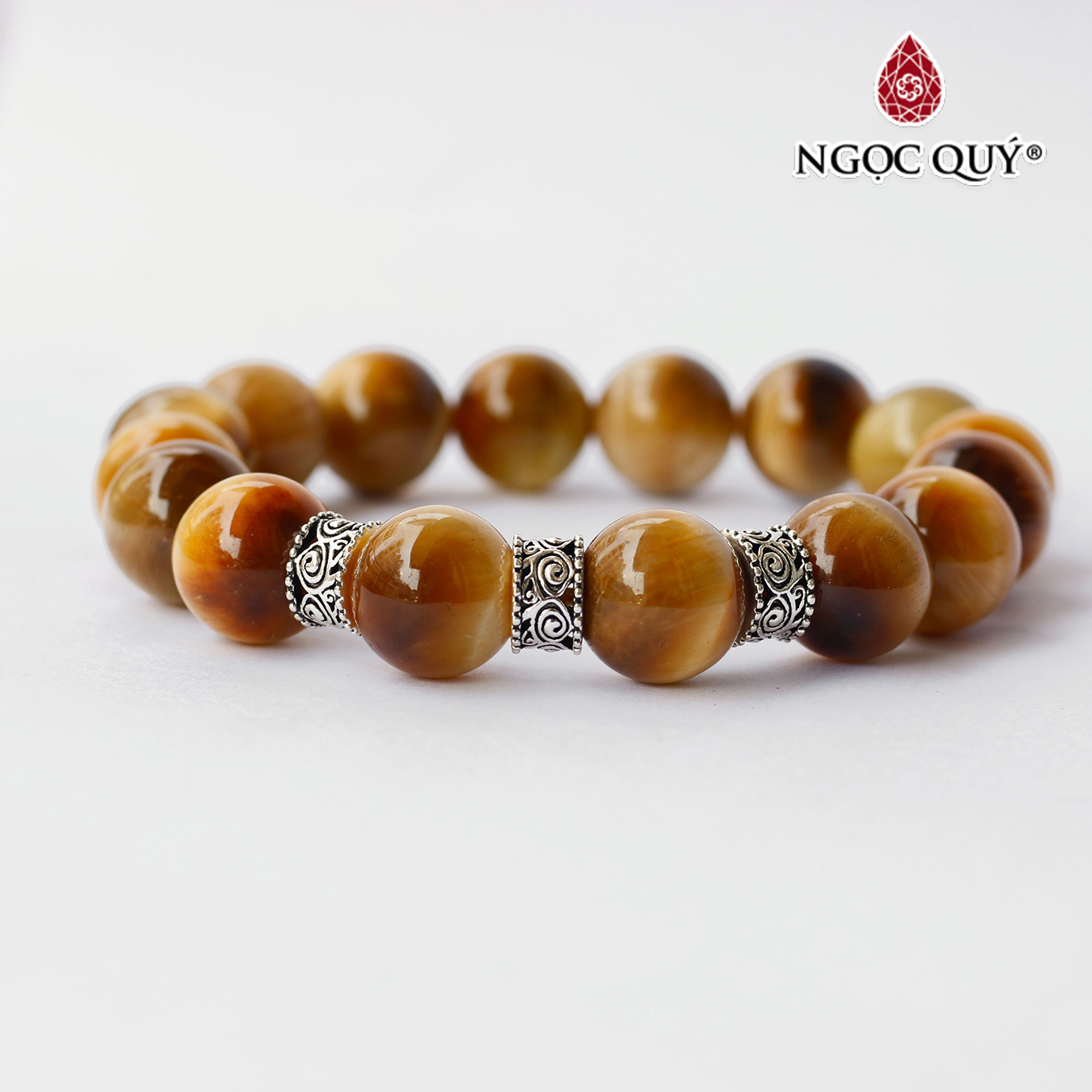 Vòng tay chuỗi hạt đá thiên nhiên phối charm bạc hạt 12mm - Ngọc Quý