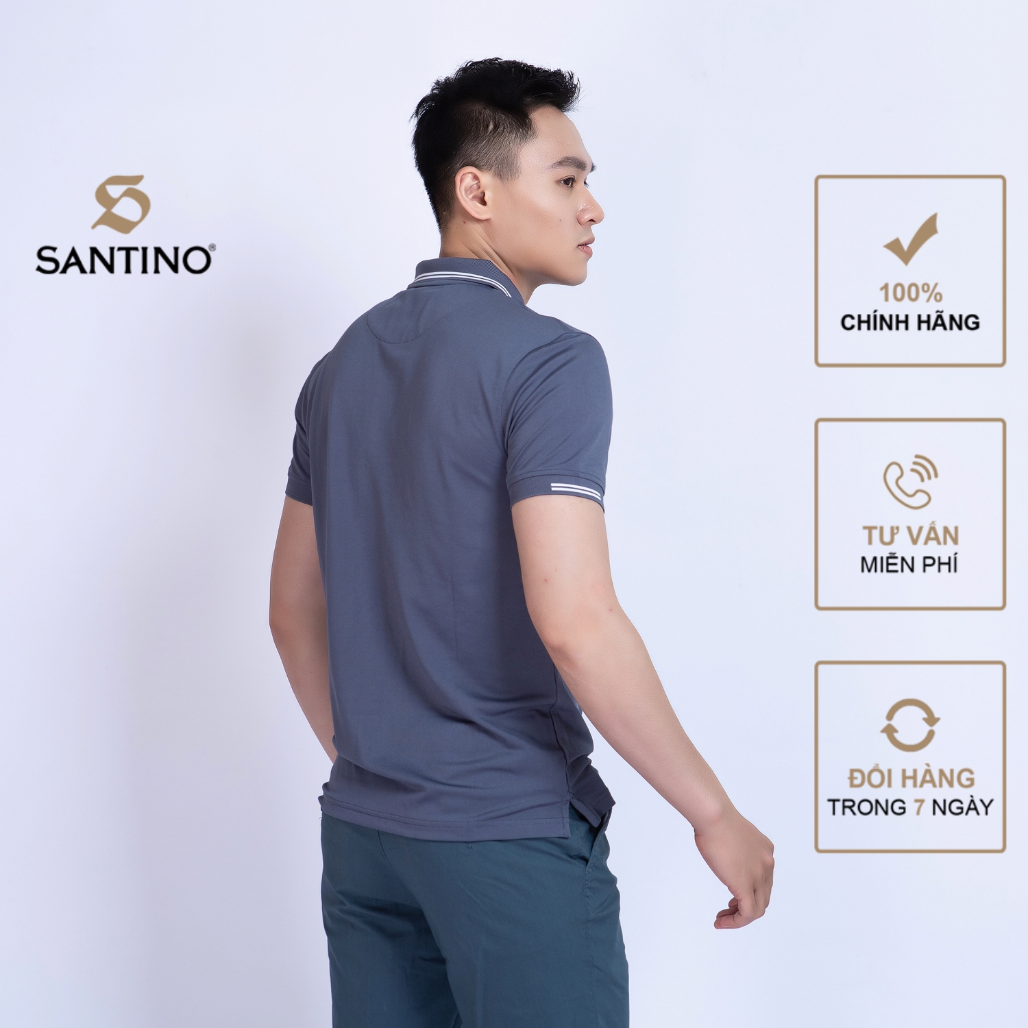 Áo thun POLO nam ngắn tay cổ bẻ Santino chất liệu thể thao co dãn, dáng ôm năng động TSP365B868