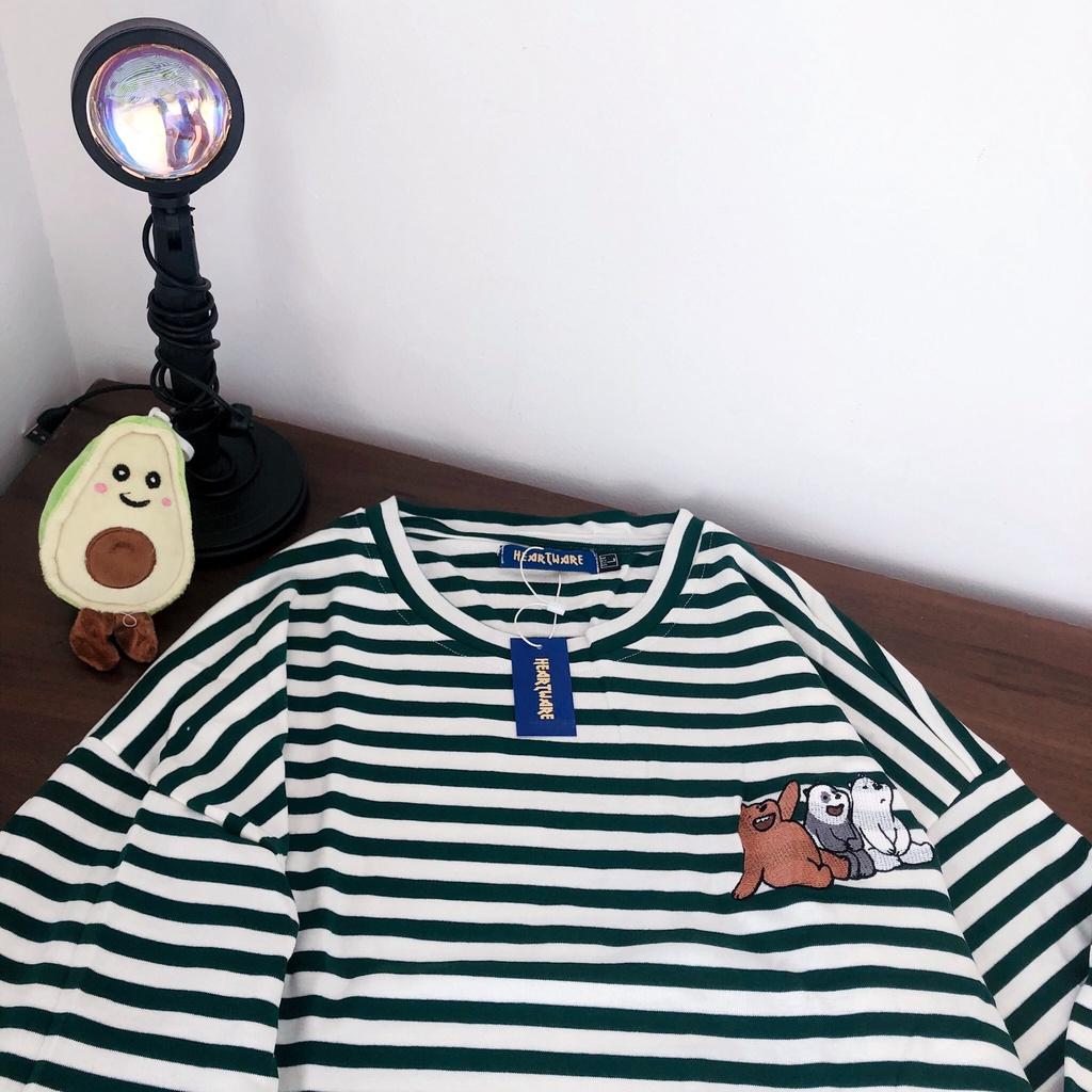 Áo dài tay kẻ ngang MEANSTORE phông Unisex nam nữ tee oversize form rộng pull Ulzzang Hàn Quốc vải mềm- Thêu gấu