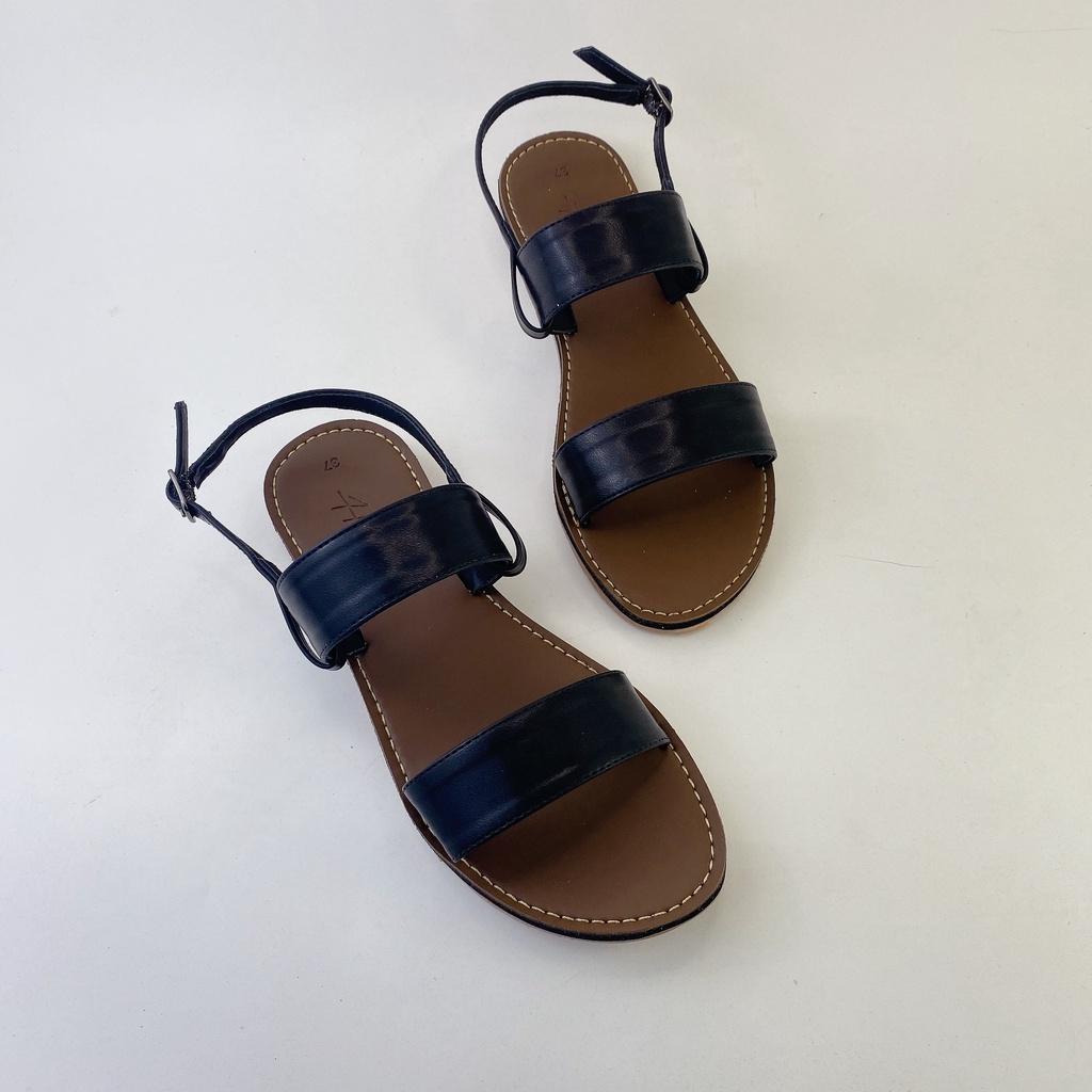 Sandal bệt nữ đẹp quai ngang da mềm 1 quai khóa gài có Bigsize chính hãng HISHOO màu kem S050