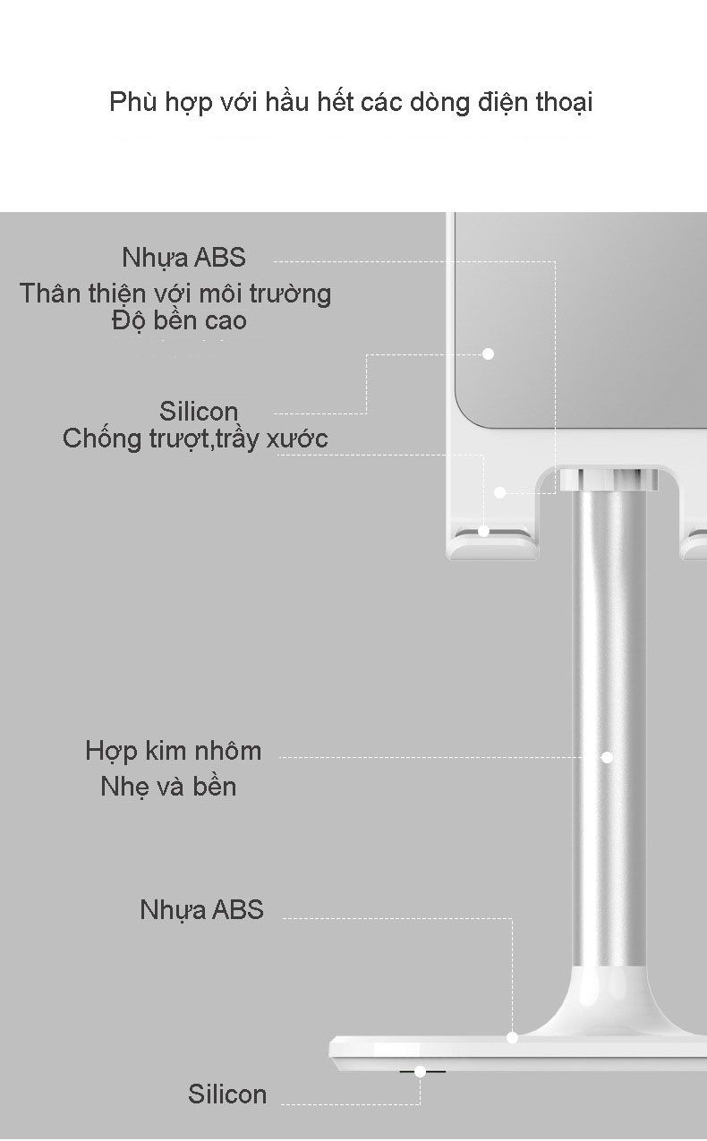 Giá Đỡ Điện Thoại, Máy Tính Bảng Hợp Kim Nhôm Có Thể Điều Chỉnh Chiều Cao Helios