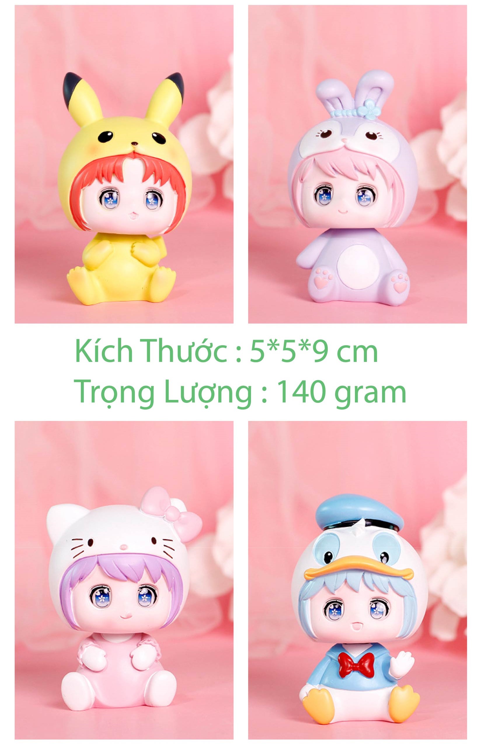 Set 4 Tượng Trang Trí Bé Cái Anime Cute Trang Trí Đẹp Cho Bàn Học Phòng Ngủ