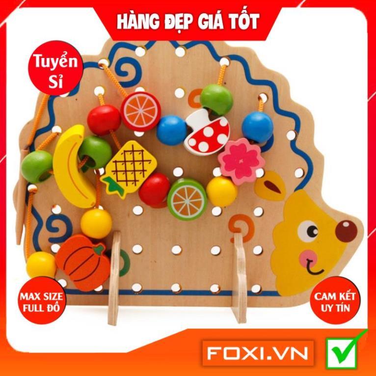 Đồ chơi gỗ xâu hạt Nhím hoa quả Foxi -hình khối nhiều màu rèn sự khéo léo, kiên trì cho bé