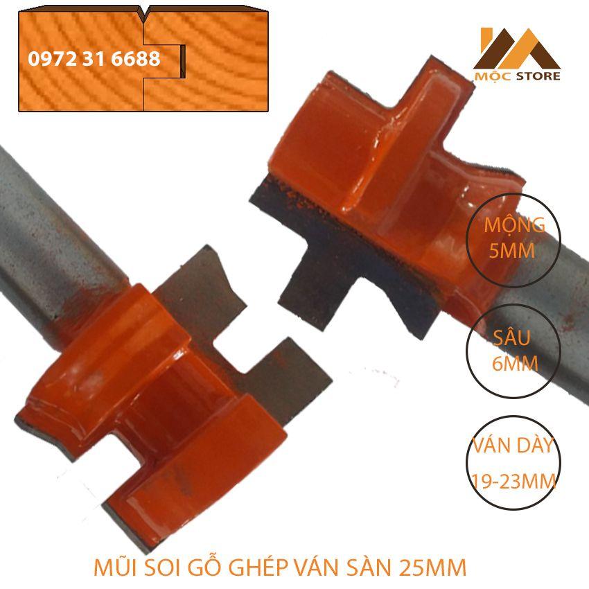 BỘ MŨI PHAY GỖ GHÉP VÁN SÀN 25MM CỐT 12.7MM MỘNG 5MM SÂU 6MM - MŨI SOI GỖ GHÉP VÁN SÀN HÀNG