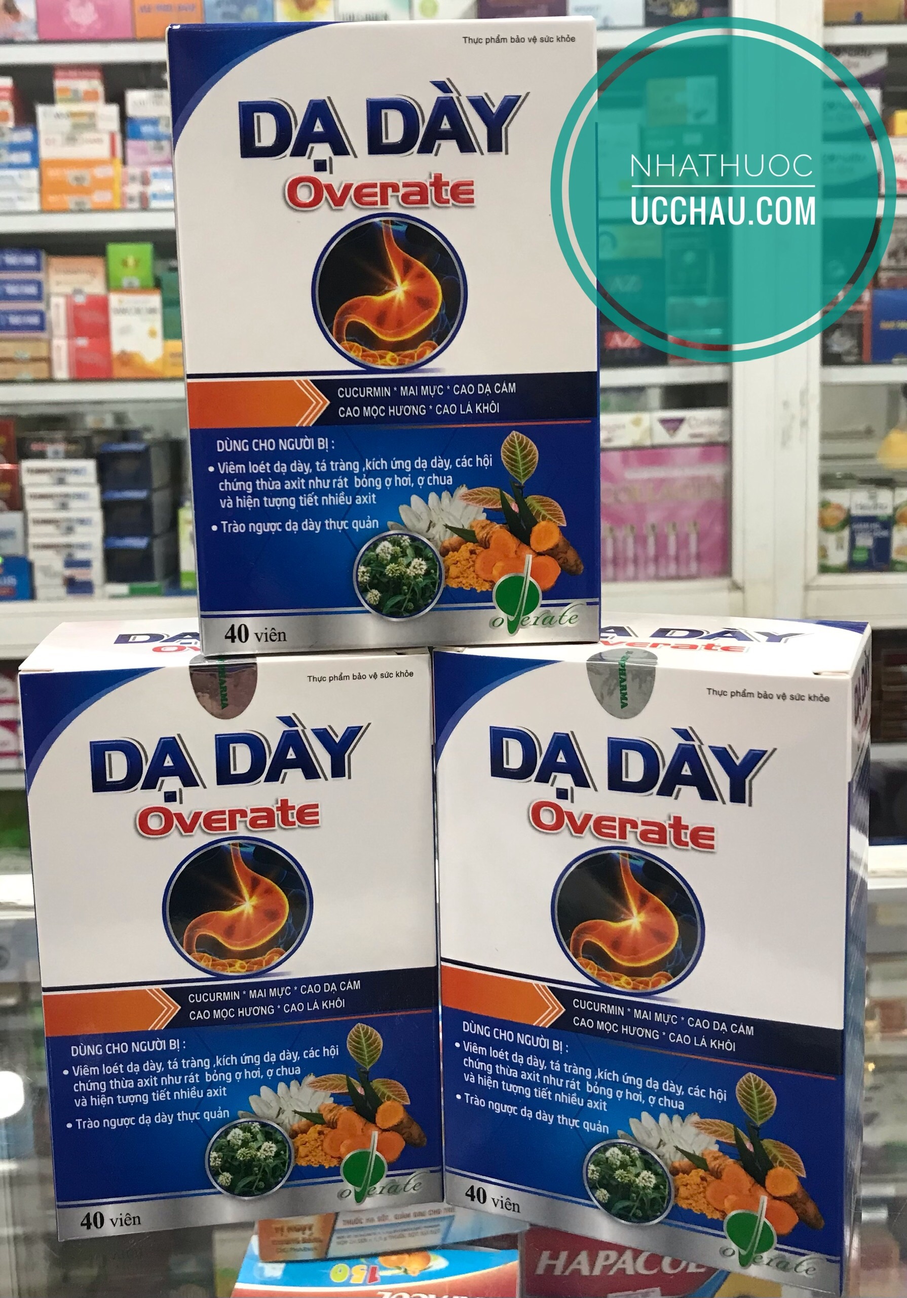 Dạ dày overate dạng viên, Hỗ trợ giảm đau dạ dày, giảm tiết acid, ợ hơi ợ chua