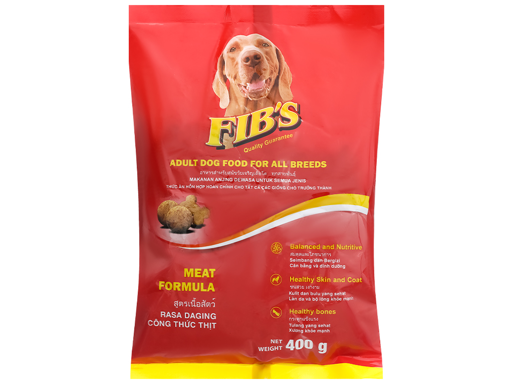 Thức ăn hạt cho Chó trưởng thành Fib's Gói 400g T.Hiệu Thái lan Dinh dưỡng hoàn chỉnh cho tất cả các giống Chó