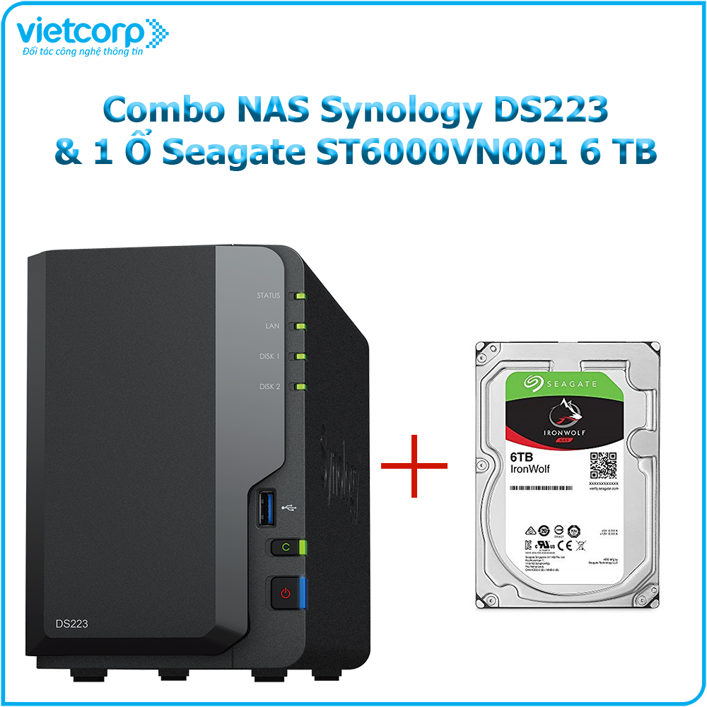 Combo Thiết bị lưu trữ NAS Synology DS223 và 1 Ổ cứng Seagate ST6000VN001 6 TB - Hàng Chính Hãng