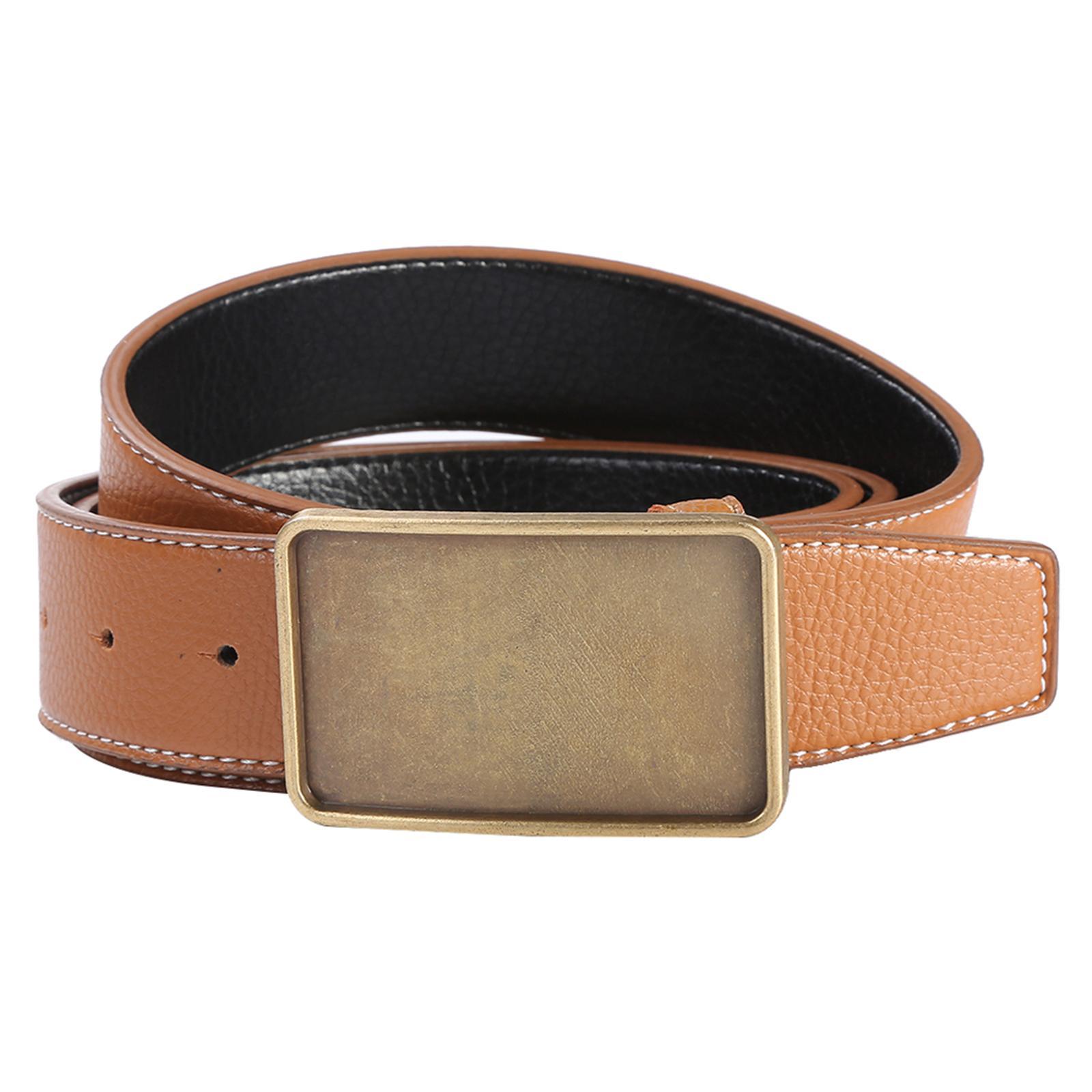 Men PU Leather Belt Metal Buckle Western Cowboy Belt Coat Black