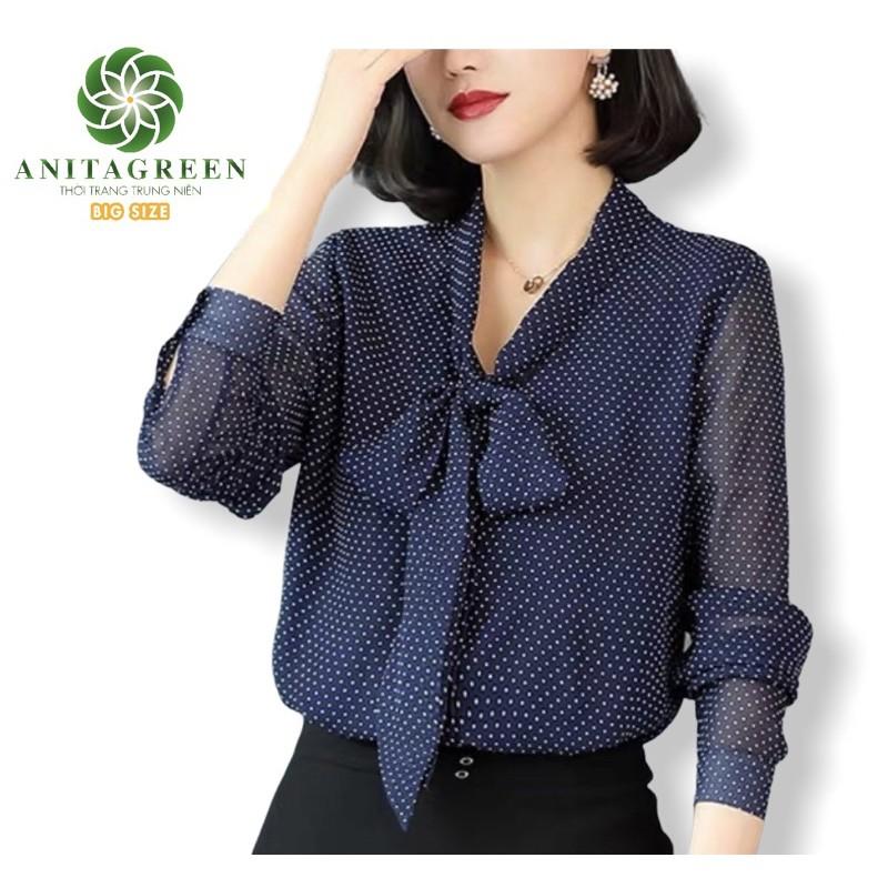 Áo chấm bi tay dài thắt nơ AG80-1120