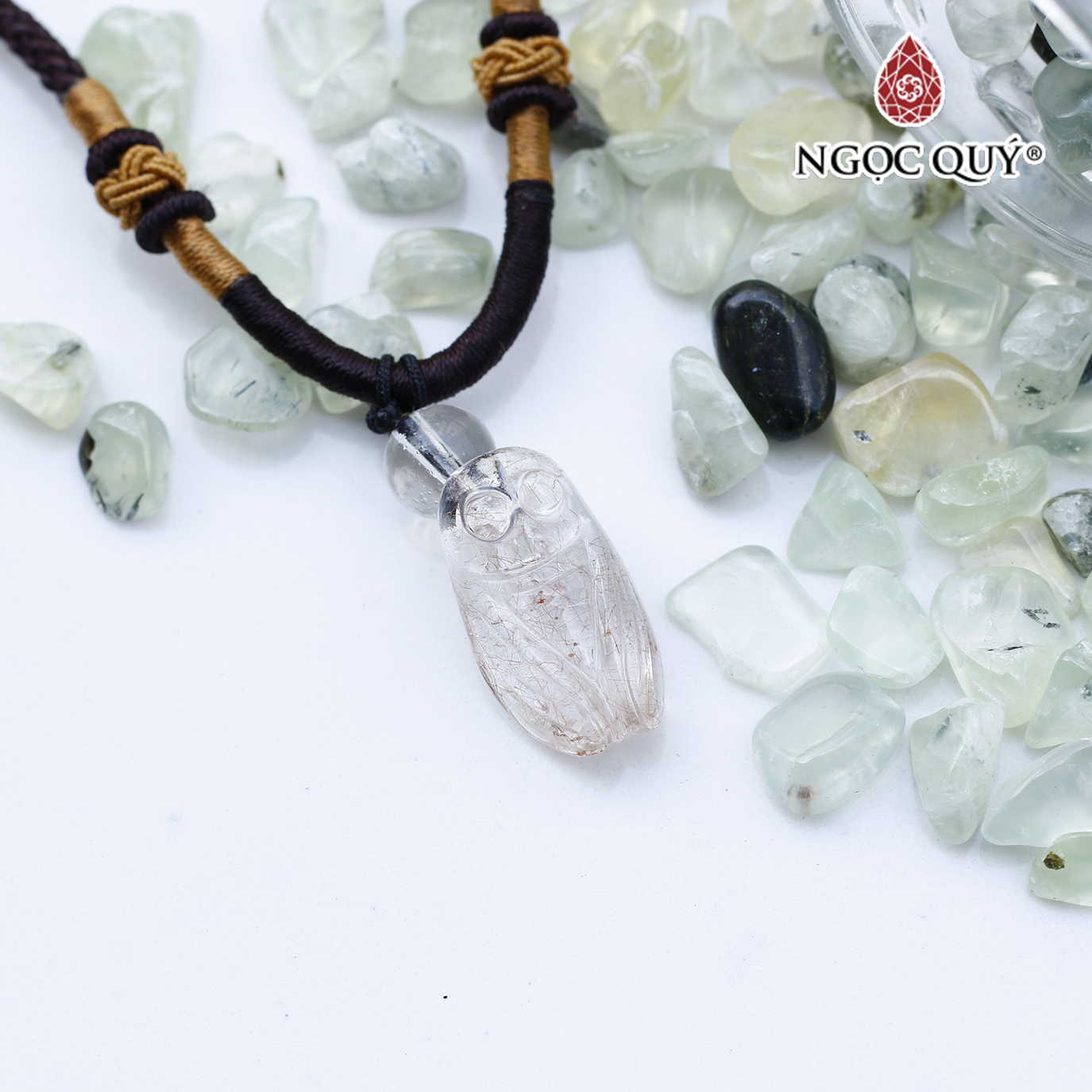 Mặt dây chuyền con ve ngọc thiền thạch anh tóc đỏ cam mệnh hỏa, thổ - Ngọc Quý Gemstones