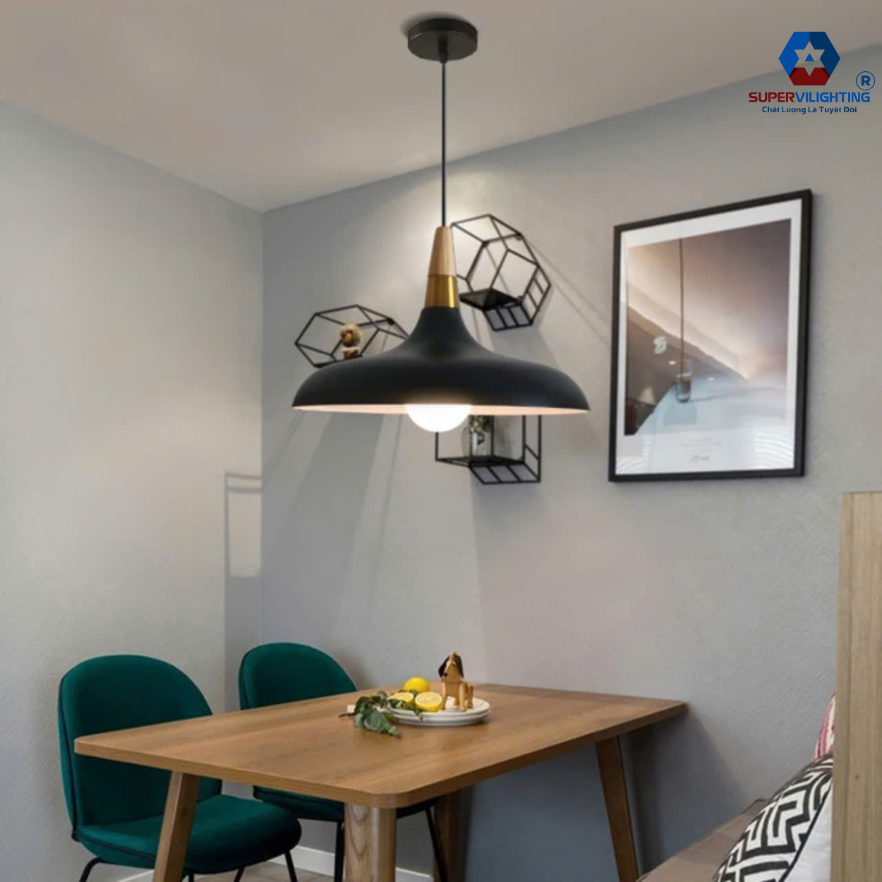 Đèn treo trần trang trí phòng khách phòng ngủ bàn ăn hiện đại chuôi gỗ mạ vàng CHUOIGO-350