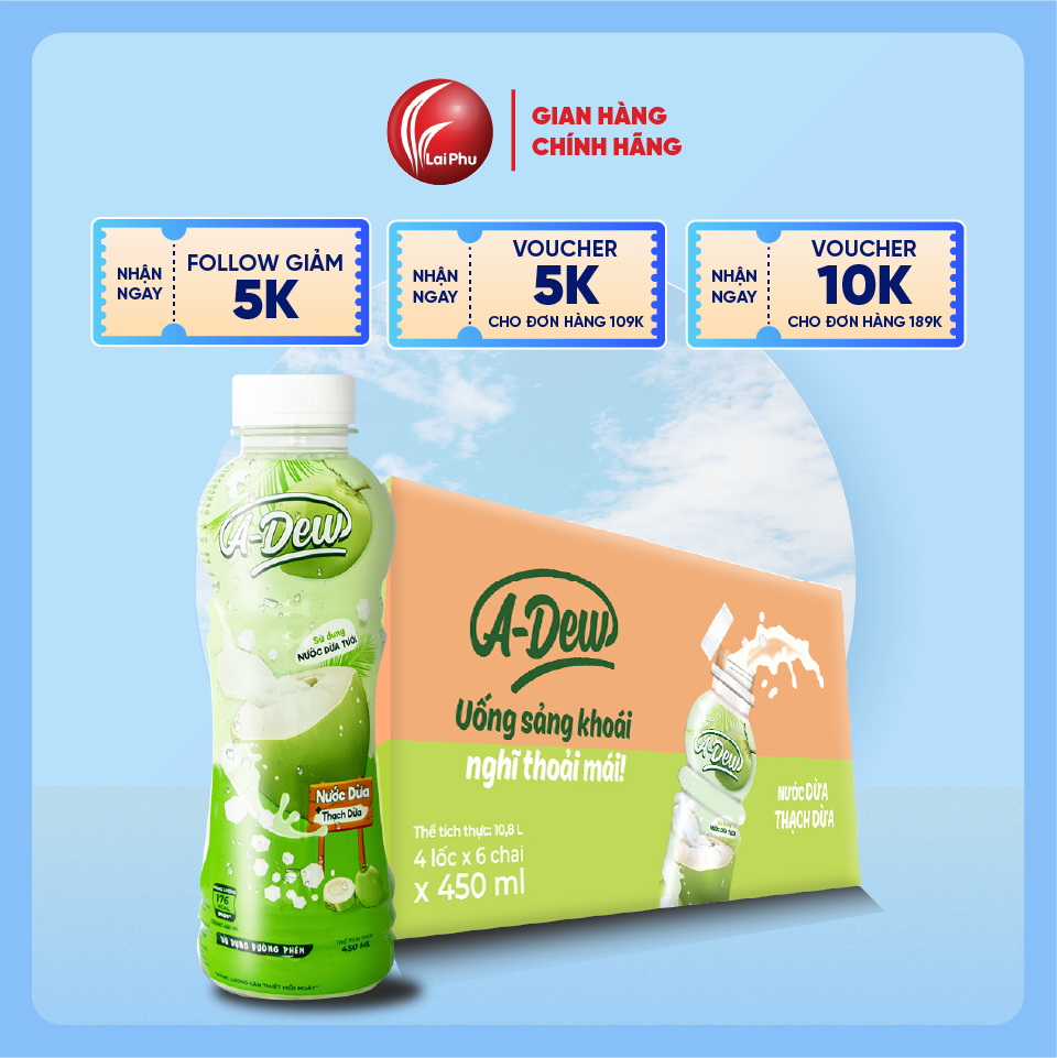 Nước Dừa Thạch Dừa A-Dew Chai 450ml - Thùng 24 Chai