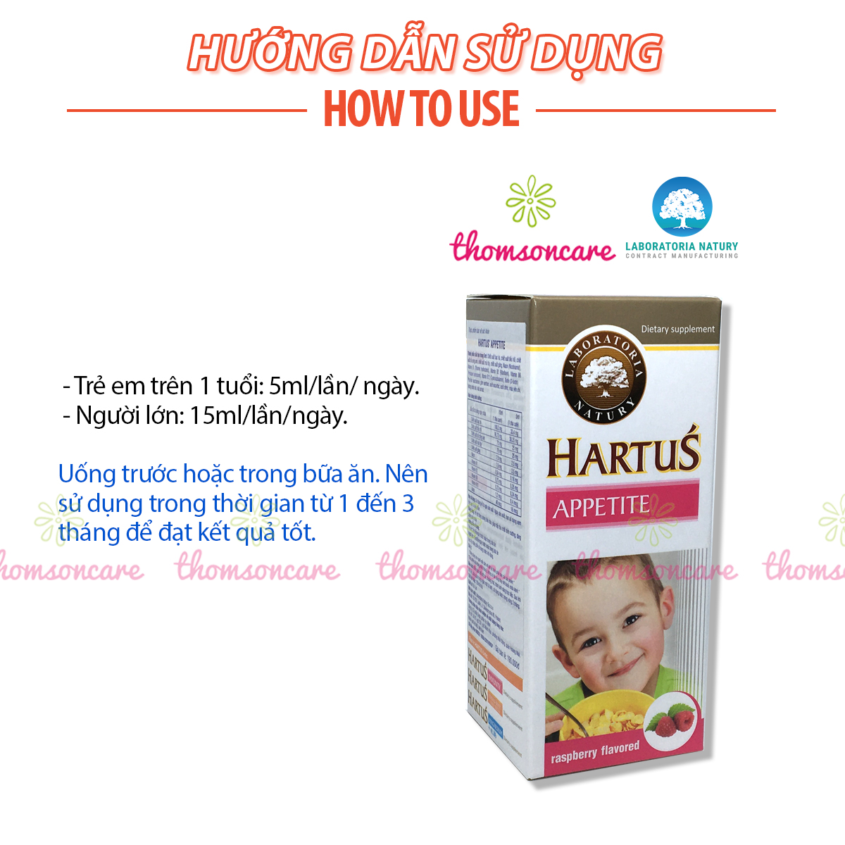 Siro ăn ngon cho bé Hartus Appetite - cho trẻ từ 6 tháng, 1, 2 tuổi giúp hết biếng ăn, tiêu hóa tốt chai 150ml dạng lỏng