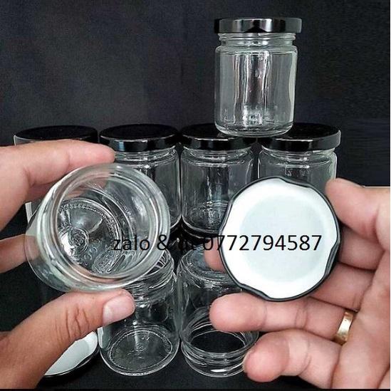Hũ Làm Sữa Chua Thủy Tinh 100ml mẫu Trụ Tròn - nắp thiếc đen or vàng - Hũ chưng yến, lọ đựng gia vị, tổ yến, mật ong