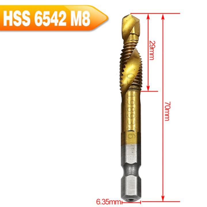 Bộ 6 mũi khoan taro ren HSS 6542 M3-M10 phủ Titanium