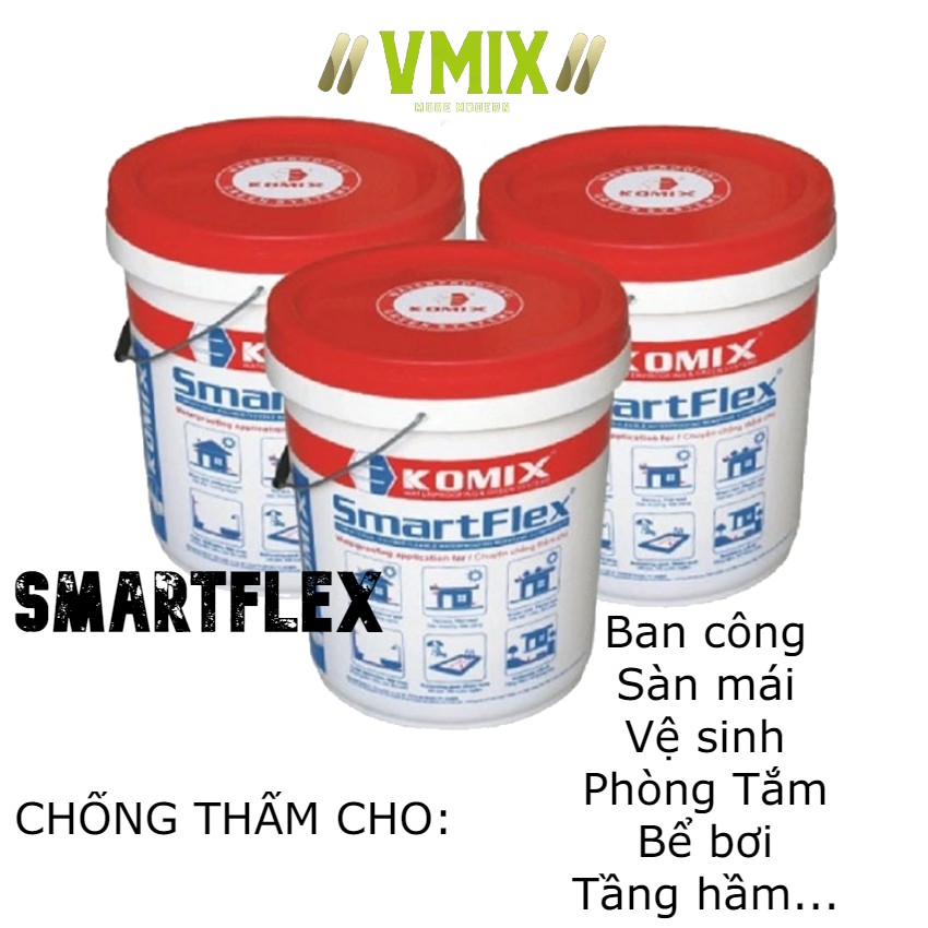 [20kg] Chống thấm xi măng 2 thành phần đàn hồi Smartflex chống thấm cho tầng mái, ban công,vệ sinh,hồ bơi,tầng hầm , bể nước.Chống thấm Vmix