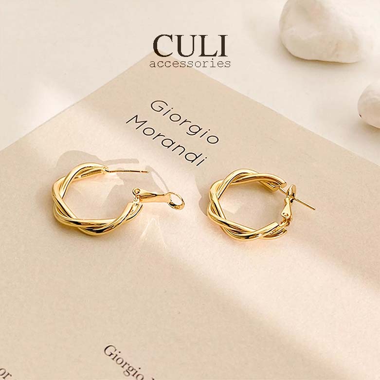 Khuyên tai tròn xoắn mạ vàng thời trang, style Hàn Quốc HT682 - Culi accessories
