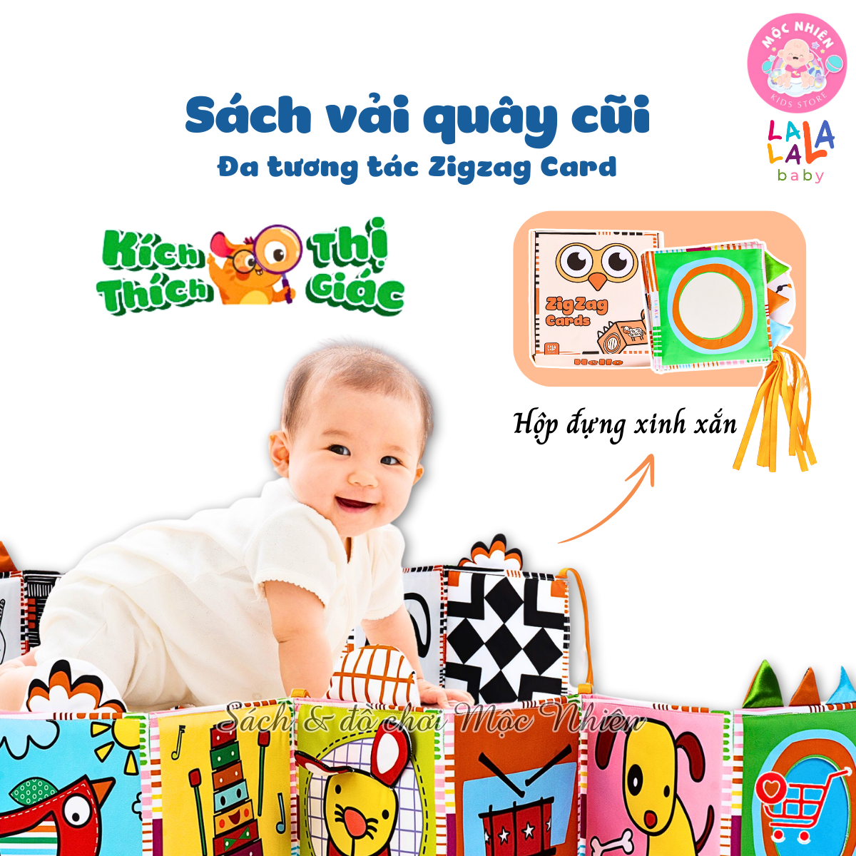 Sách Vải ZicZac Đa Tương Tác Kiêm Đồ Chơi Quây Cũi Kích Thích Thị Giác Cho Trẻ Sơ Sinh - Lalala Baby