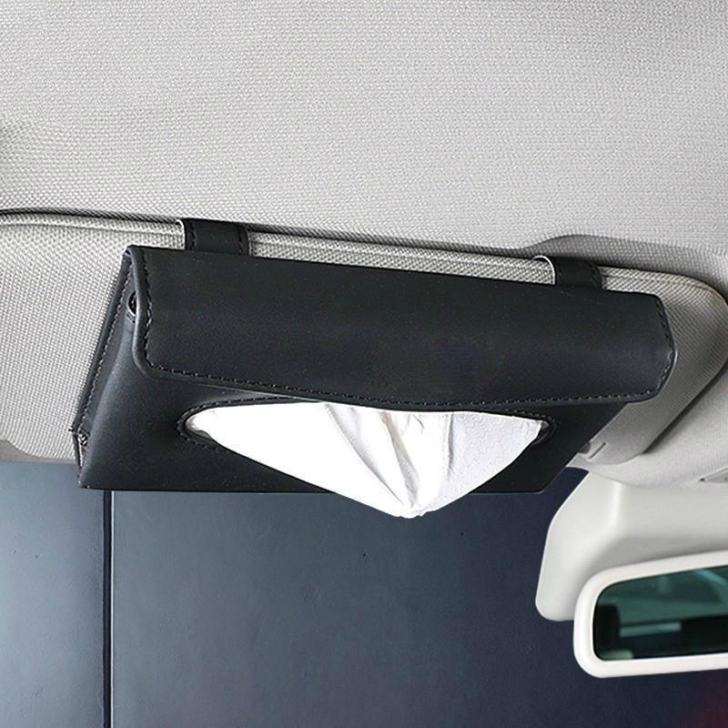 1 Bộ Hộp Đựng Khăn Giấy Bằng Da Pu Gắn Tấm Che Nắng Xe Hơi