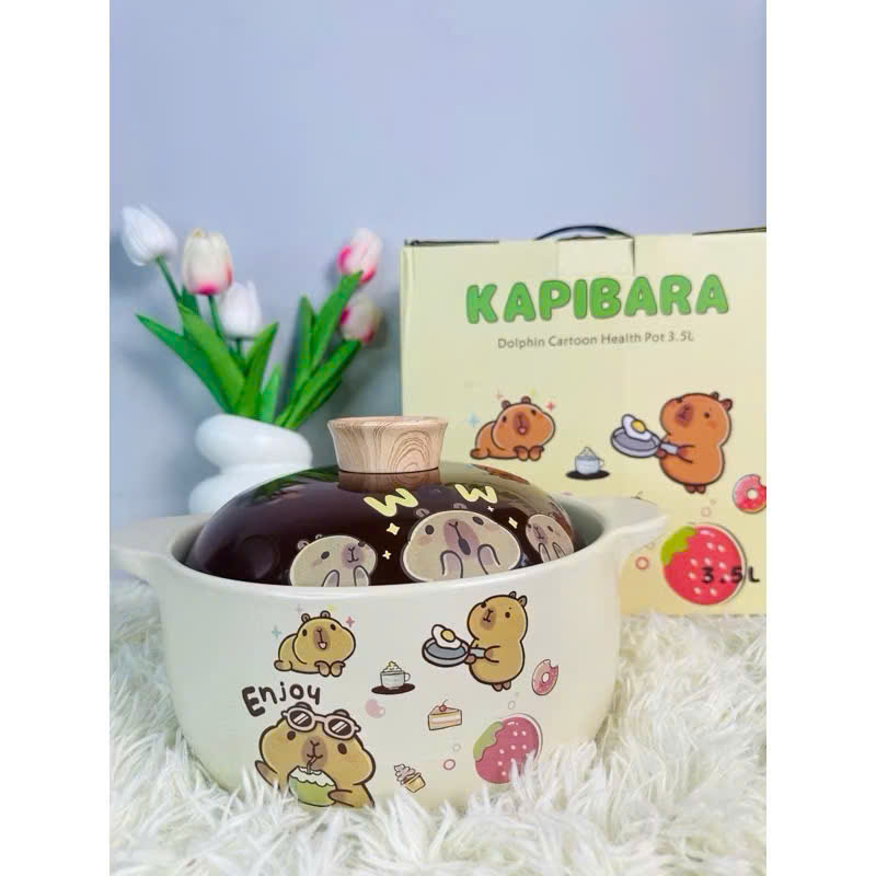 Nồi Gốm Đất Sứ Tráng Men Kho Cá, Nấu Cháo, Nấu Mỳ Họa Sĩ Hoạt Hình – Dung Tích 3.5L, Sử Dụng Tất Cả Các Loại Bếp - HÀNG CHÍNH HÃNG MINIIN