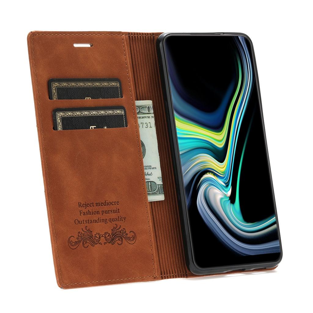 Bao da điện thoại nắp lật từ tính/ giá đỡ/ màu trơn cho Samsung Galaxy S10 Plus S10e S8 Plus S9 Plus