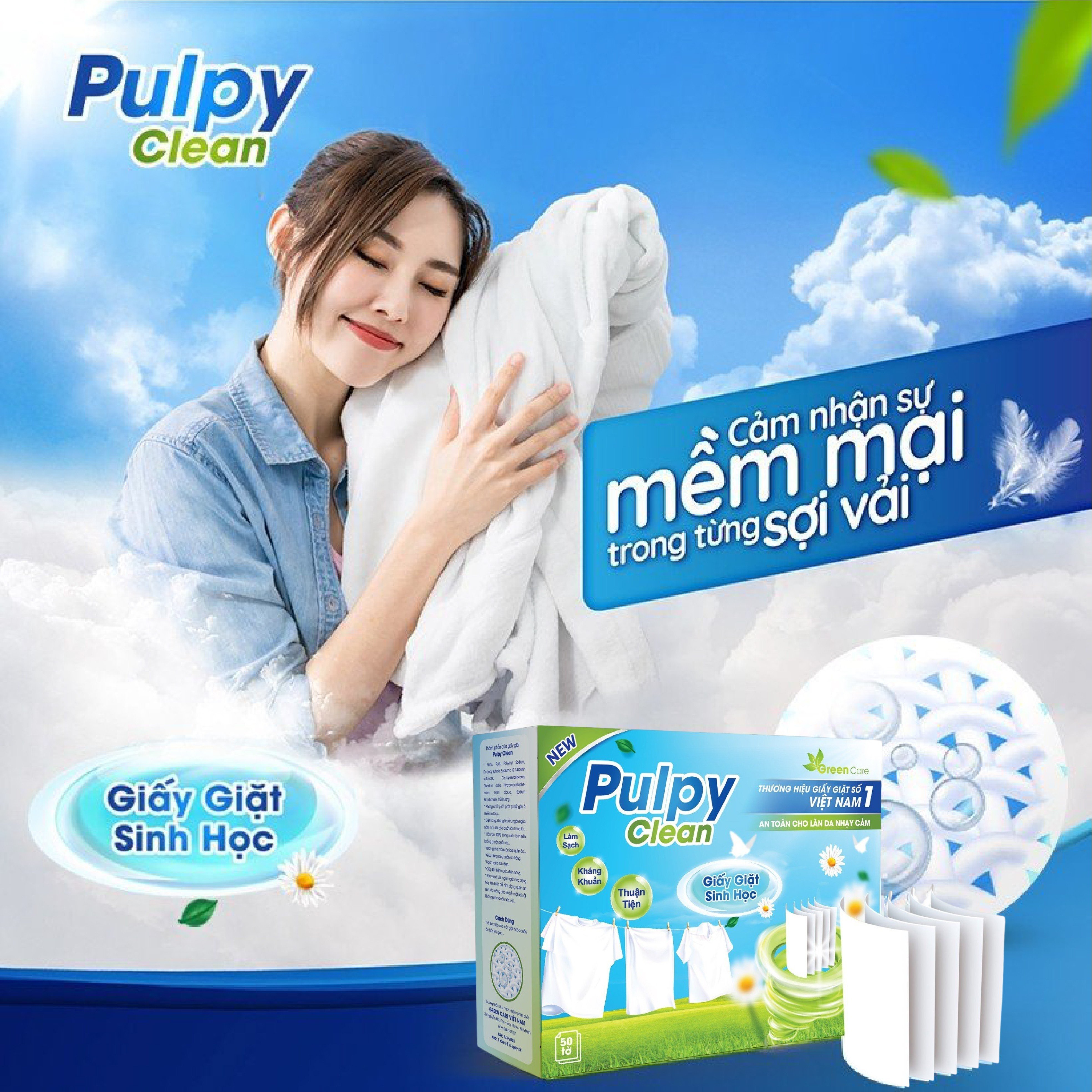 Giấy Giặt Sinh Học Pulpy Clean- 1 hộp 50 miếng