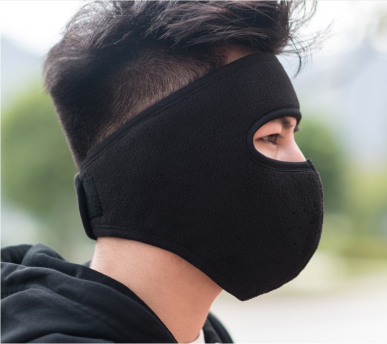 Khẩu trang ninja vải nỉ kính bảo vệ mắt dán gáy che kín tai chạy xe phượt nam nữ - khau trang ni - Đen