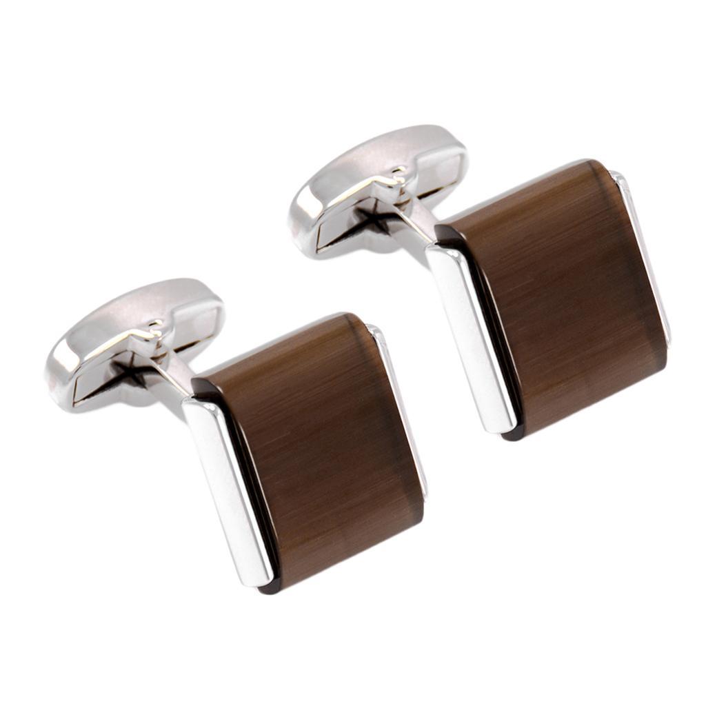 Brown Opal Stone French Cufflinks Business Wedding Shirt Brass Cuff Links