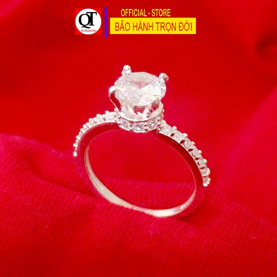 Nhẫn nữ bạc ta không gỉ đính đá kim cương nhân tạo 6ly trang sức Bạc Quang Thản – QTNU.TN96