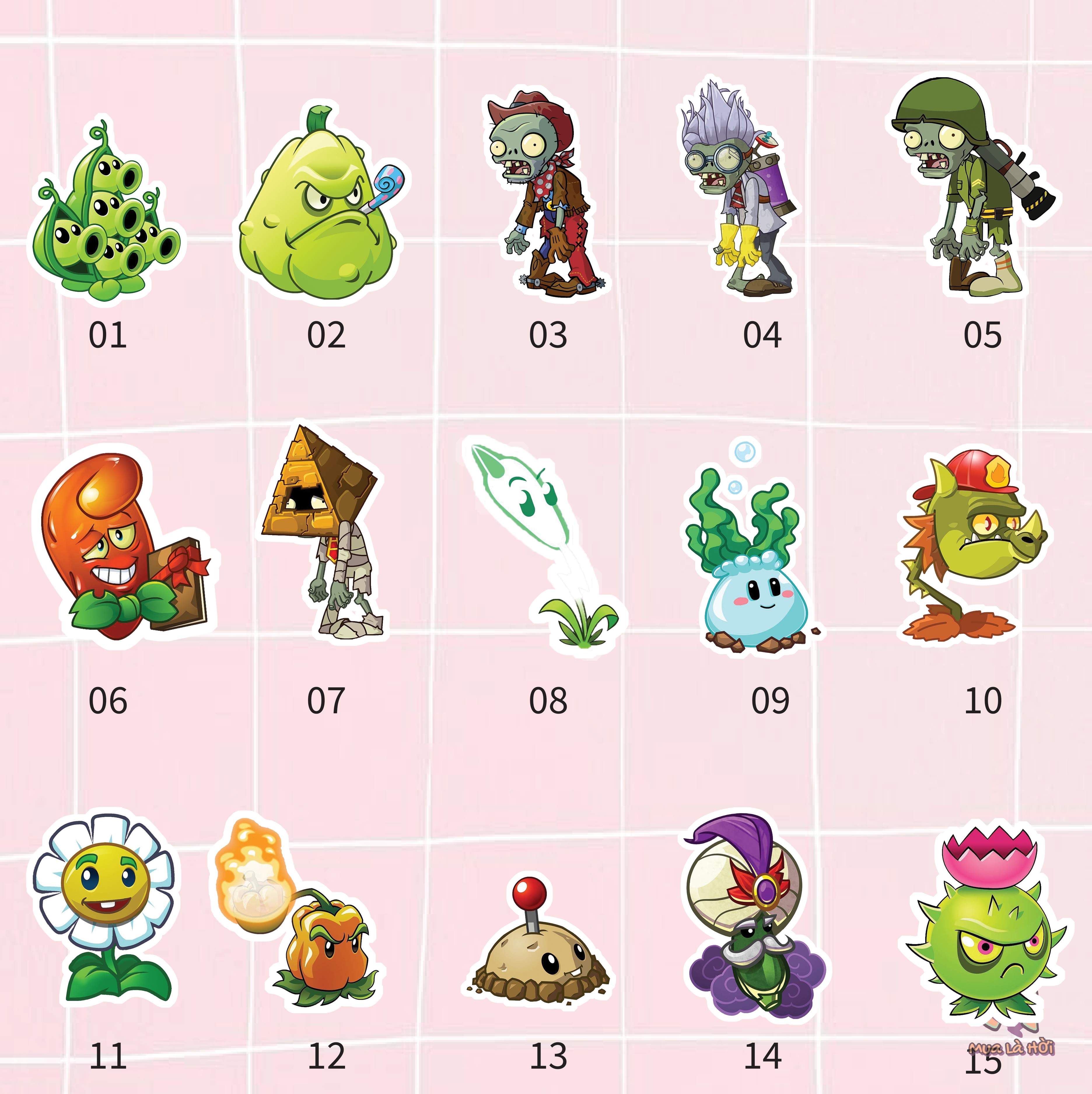 Miếng dán Stickers chủ đề Plants vs zombies