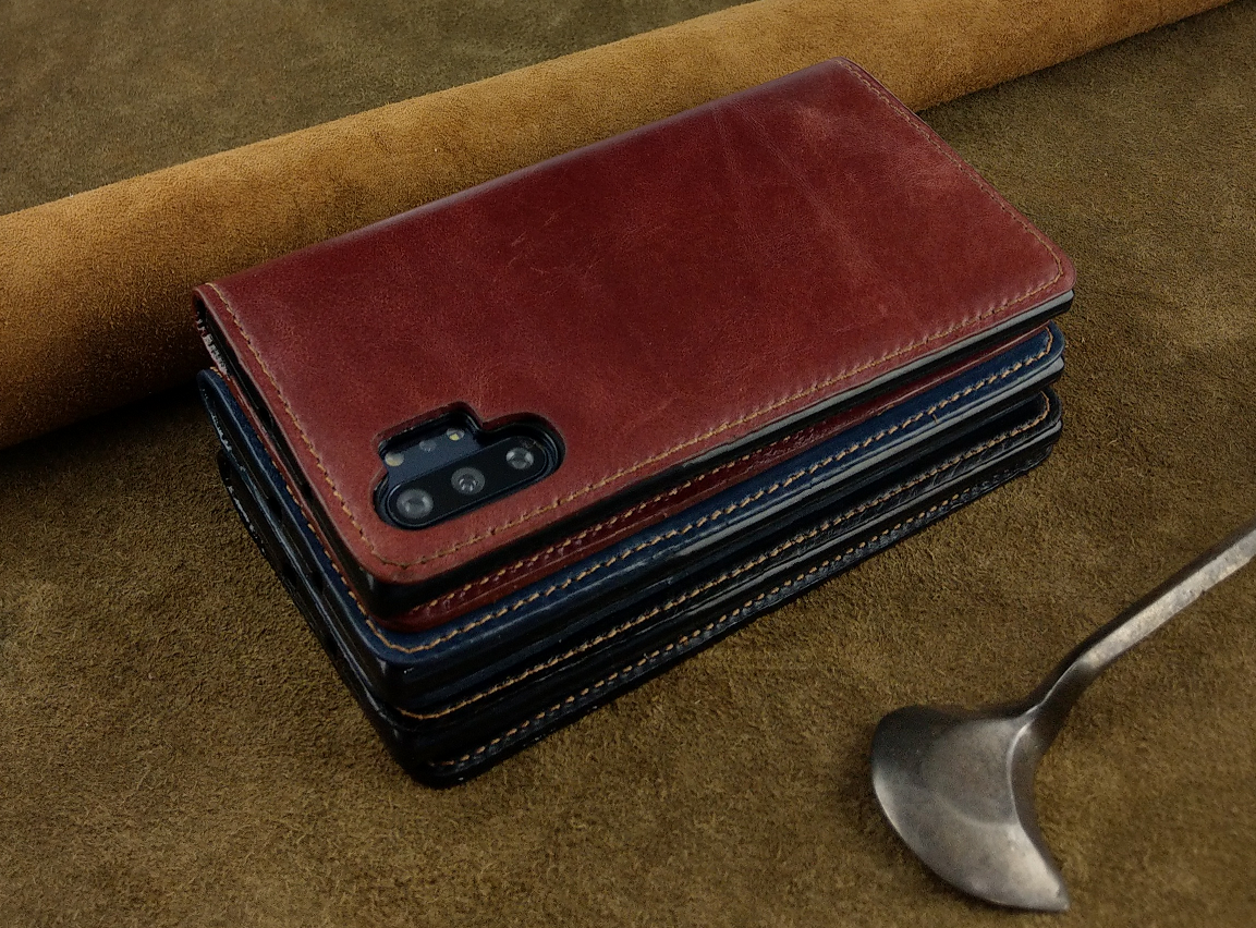 Bao Da cho Samsung Note 10 Plus Handmade Cổ Điển Da Bò Thật