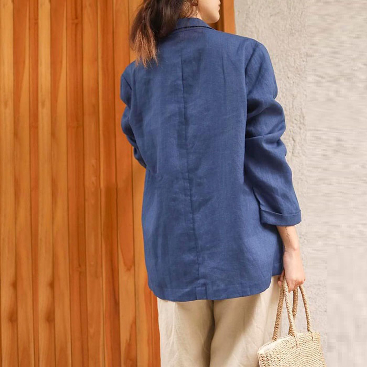 Áo vest blazer Linen nữ túi bổ 1 khuy trẻ trung - Xanh than