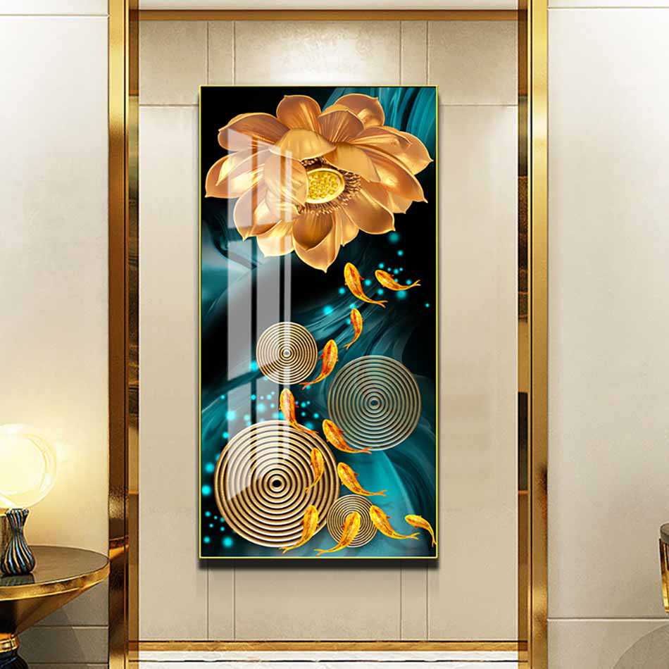 Tranh mica cao cấp Ca chép với sen vàng - MK025