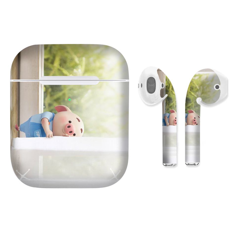 Miếng dán skin chống bẩn cho tai nghe AirPods in hình Heo con dễ thương - HEO2k19 - 170 (bản không dây 1 và 2)