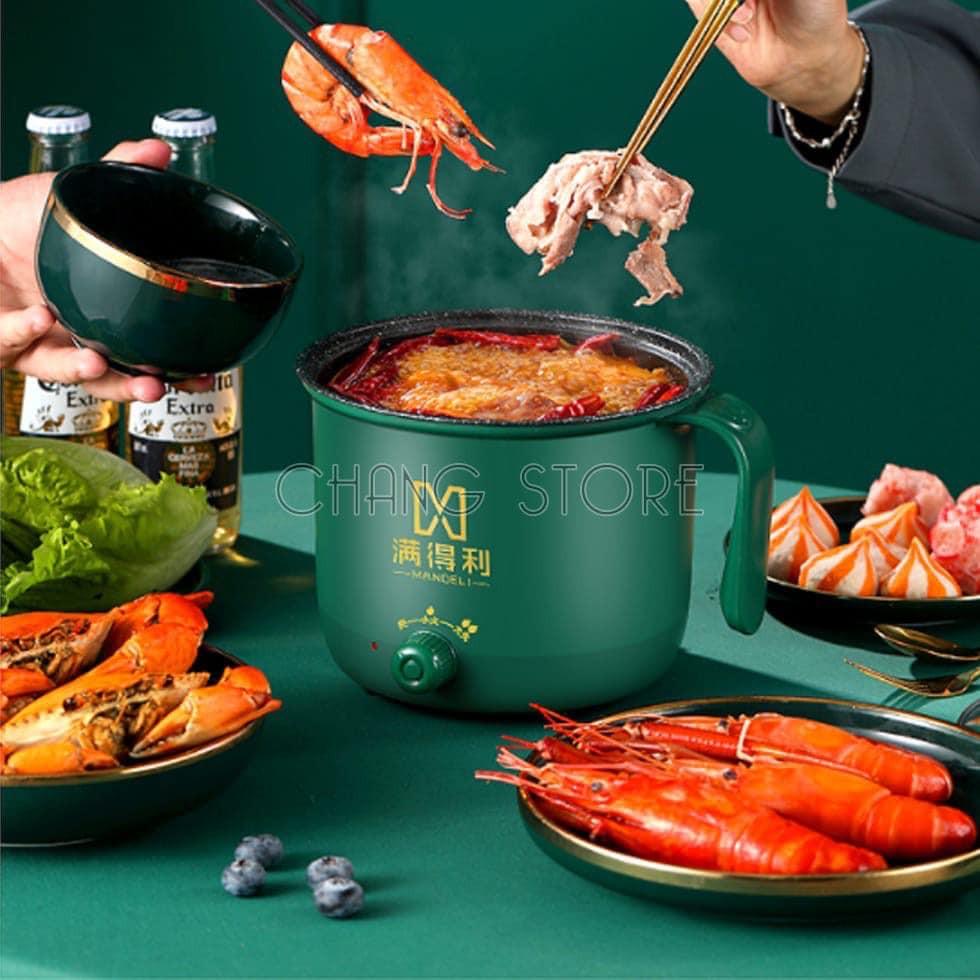 Nồi Lẩu Mini 2 Nấc Nhiệt Kèm Giá Hấp Có Tay Cầm Mẫu Mới 2021 - Ca Nấu Mì,Chiên,Sào Đa Năng Xanh Lục Bảo