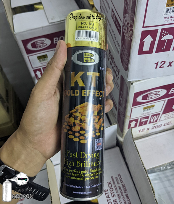 Sơn mạ vàng 18k, vàng 24k Brass Gold No.182 Kt Gold effekt Bosny dung tích 200ml- Thái Lan, sơn mạ vàng, mạ đồng, sơn oto, xe máy, sơn xịt