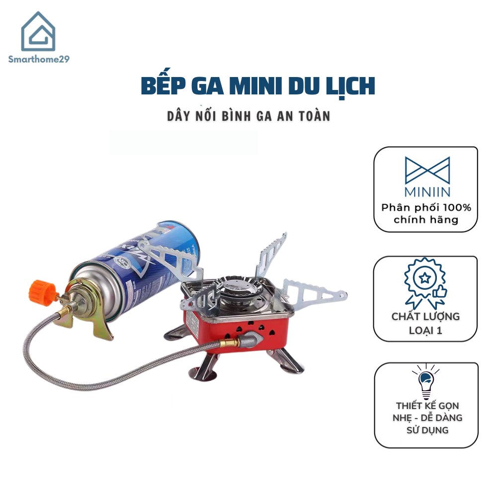 Bếp Gas Mini Du Lịch, Bếp Gas Cắm Trại Siêu Nhỏ Gọn Có Dây Nối Bình Gas An Toàn - Hàng Chính Hãng MINIIN