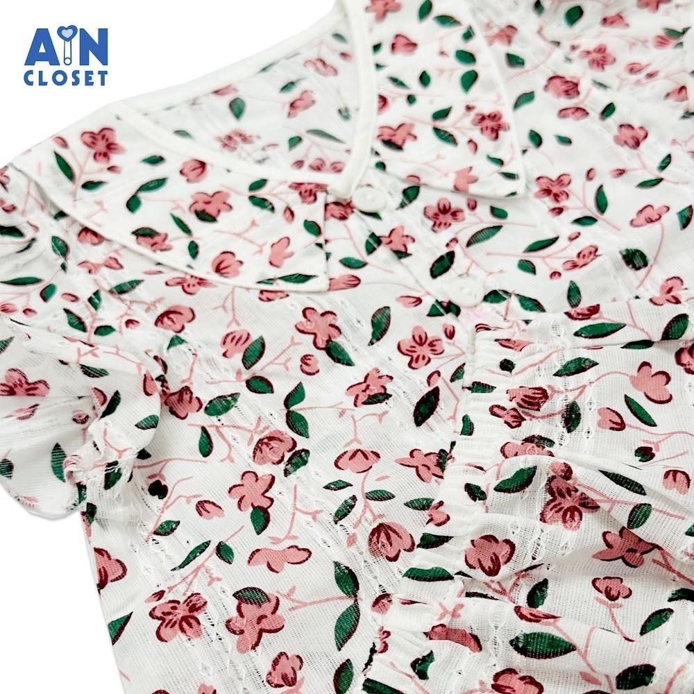 Bộ quần áo ngắn bé gái họa tiết Nụ Hồng cotton dệt - AICDBGQEFNZH - AIN Closet