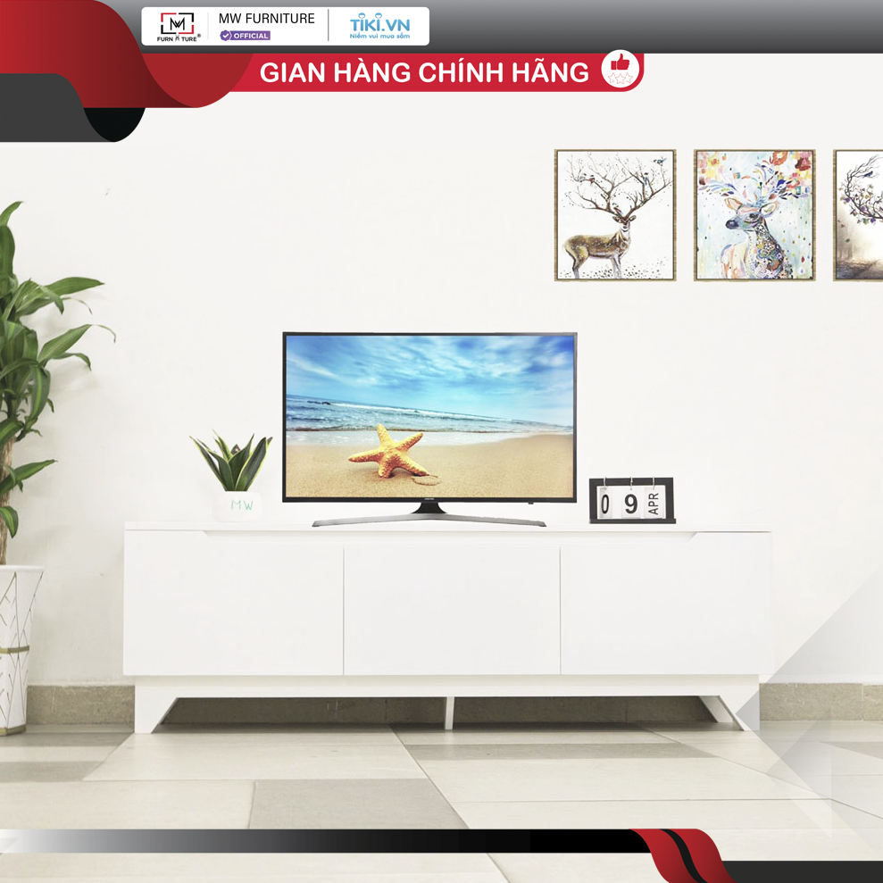 KỆ TIVI TRANG TRÍ NHÀ CỬA GỖ MDF [SIZE1m5] MÀU TRẮNG-TV SHELF WHITE [1M5]