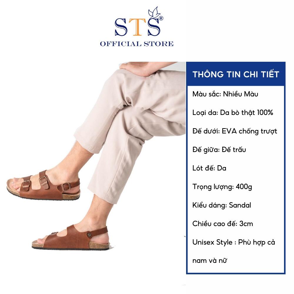 Sandal đế trấu nam nữ DA BÒ THẬT NGUYÊN TẤM ,Quai Ngang,khóa cài, Mặt lót PU kem chống nước cao cấp,nhiều màu