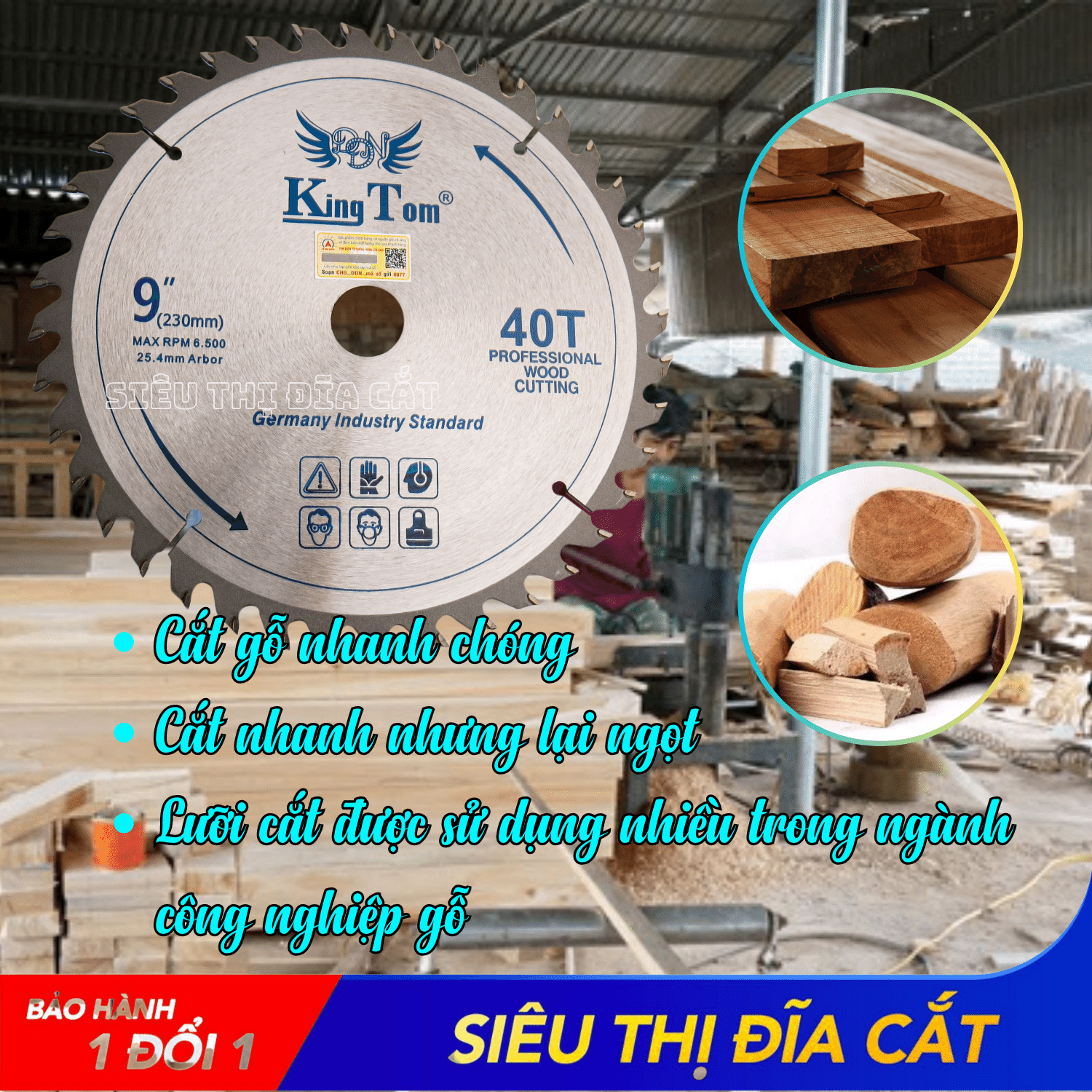 Lưỡi Cưa - Lưỡi Cắt Gỗ Cao Cấp 230-40 Răng KingTom - Chuyên Cắt Gỗ Cứng, Gỗ Có Đinh