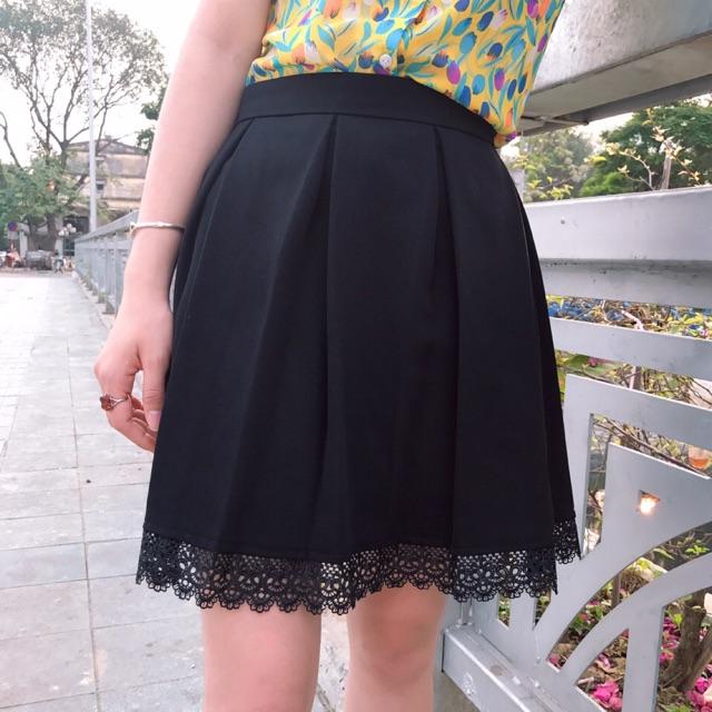 CHÂN VÁY XẾP LY PHA REN