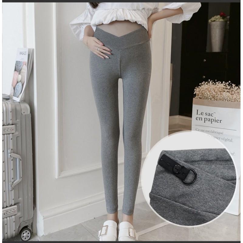 Quần legging bầu cap chéo cao cấp có dây điều chỉnh bụng