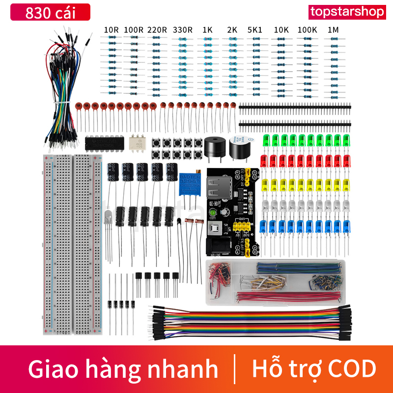 830 Bộ dụng cụ khởi động cơ bản cho Arduino UNO R3 gồm bảng mạch/ dây jumper đèn LED diode mô đun tránh chướng ngại vật