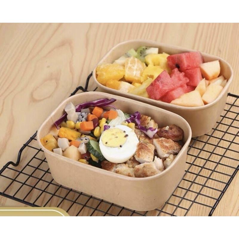 50 cái Hộp giấy vuông bento kèm nắp 750ml, 1000ml