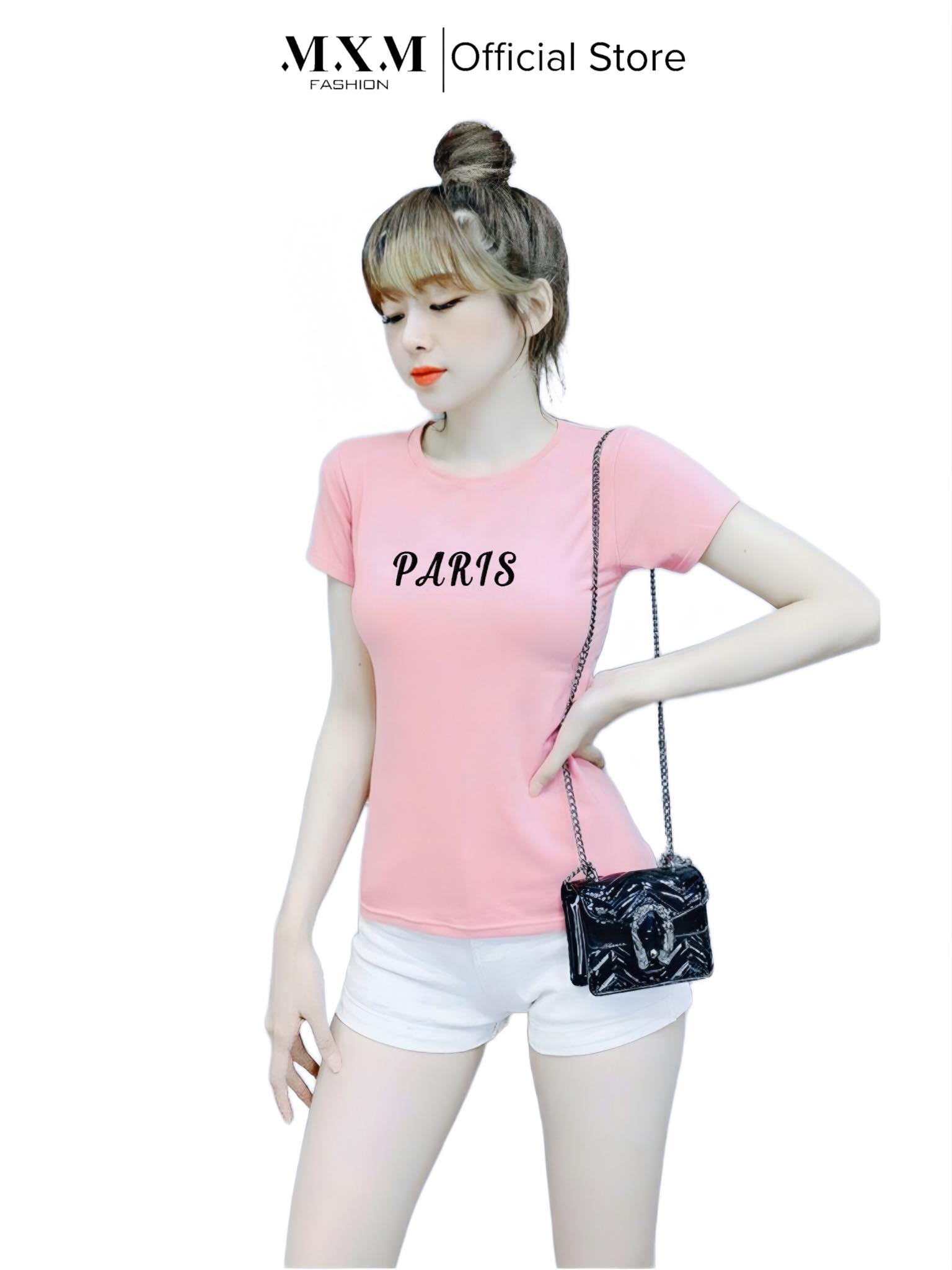Áo thun nữ MXM ôm body thêu chữ Paris cotton 4 chiều từ 40kg - 52kg ( ANU029 )