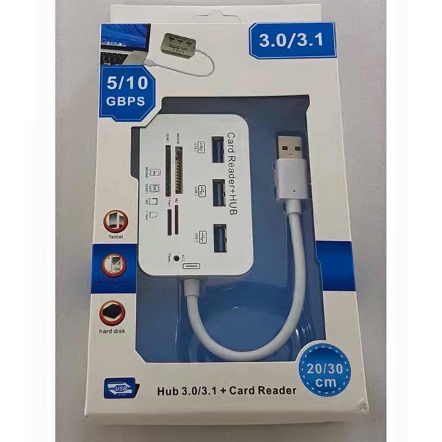 Hub USB 3.0 3 Cổng Tích Hợp Đọc Thẻ  MS/SD/M2/TF (7 in1)- Dài 30cm